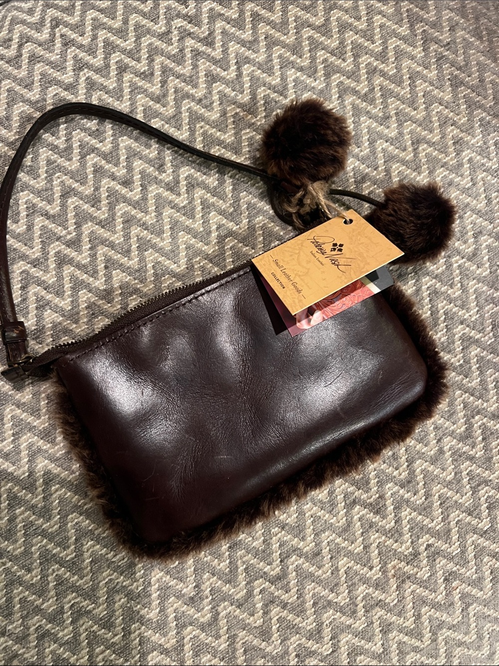 Patricia Nash Dark Brown Leather Clutch with Fur Trim